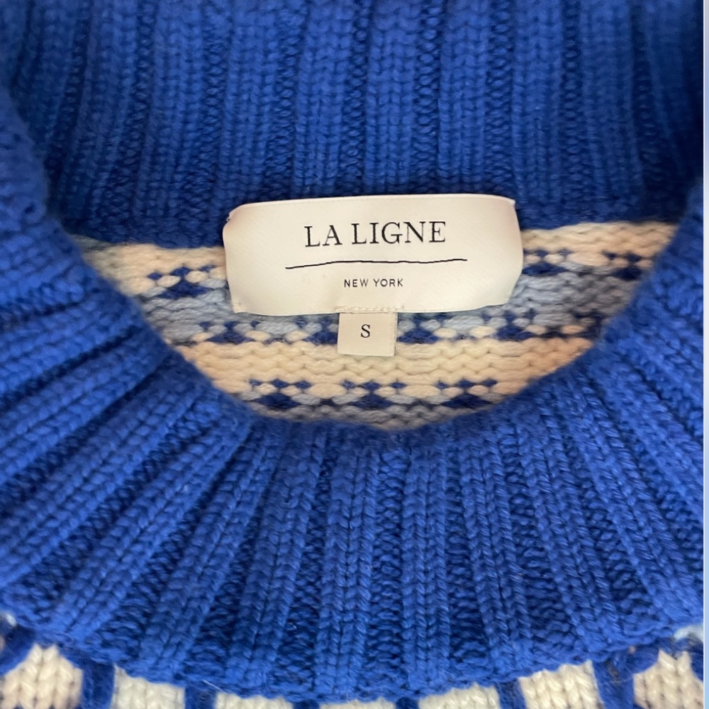 La Ligne Blue and White Patterned Crewneck Sweater - Picture 4 of 7